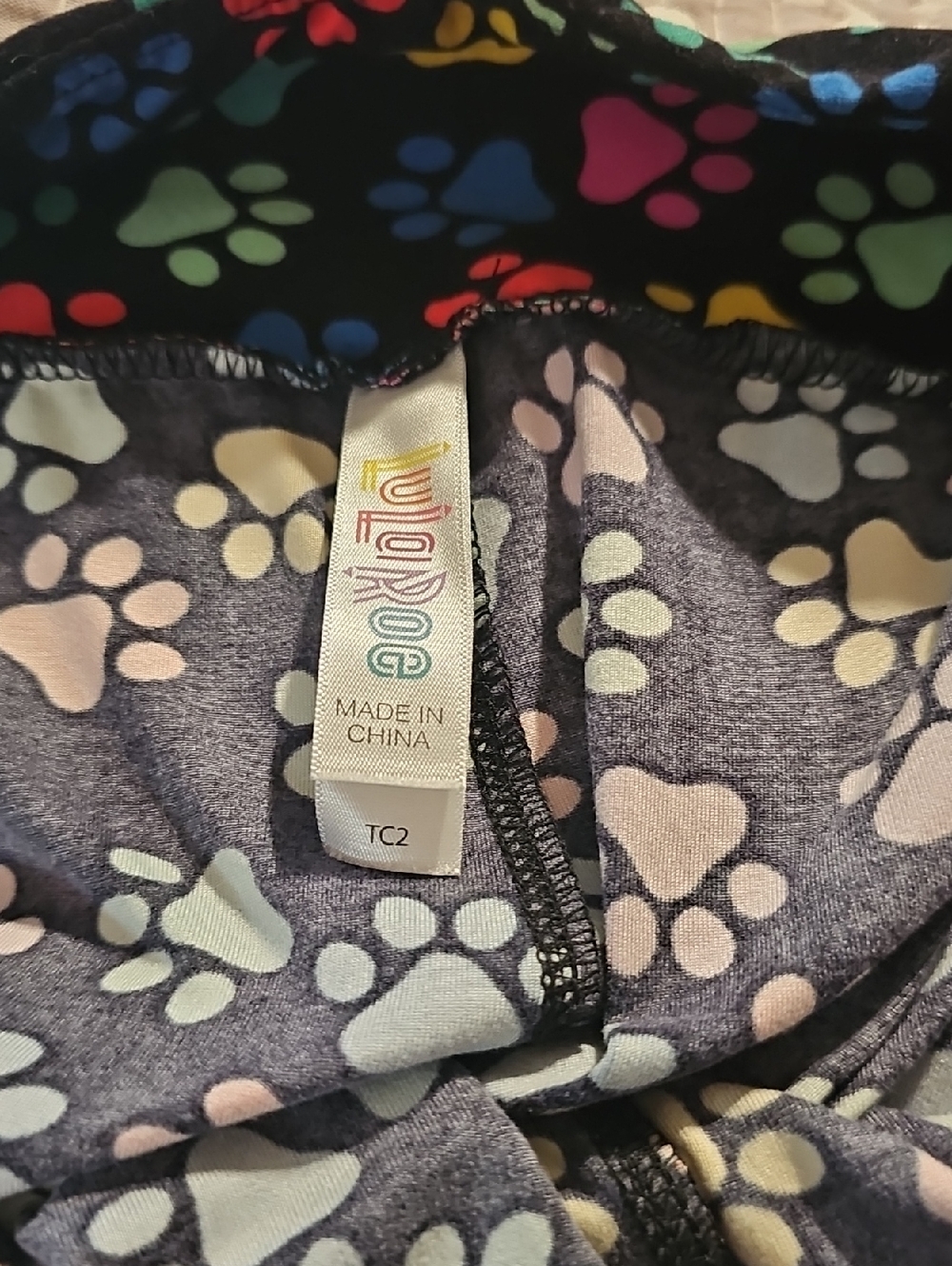 LuLaRoe Black Leggings with Multicolor Paw Prints - Picture 2 of 2